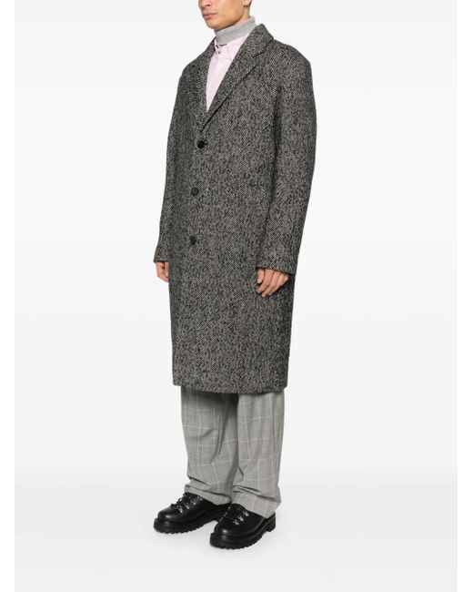 Amaranto Gray Herringbone Button Coat for men