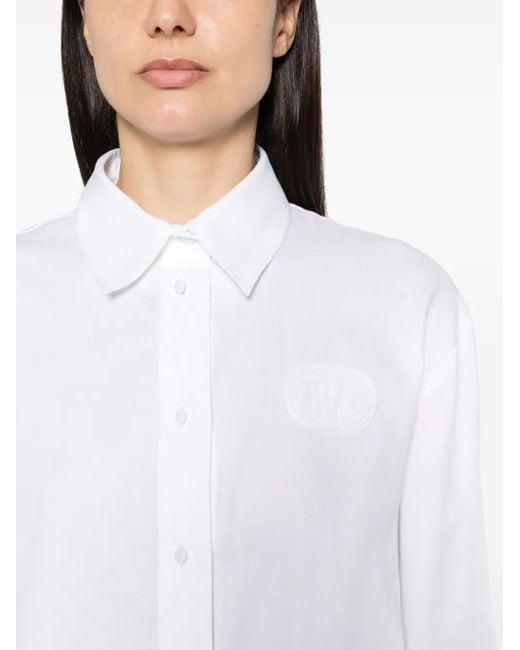 Twinset White Logo-Patch Detachable-Cuffs Shirt