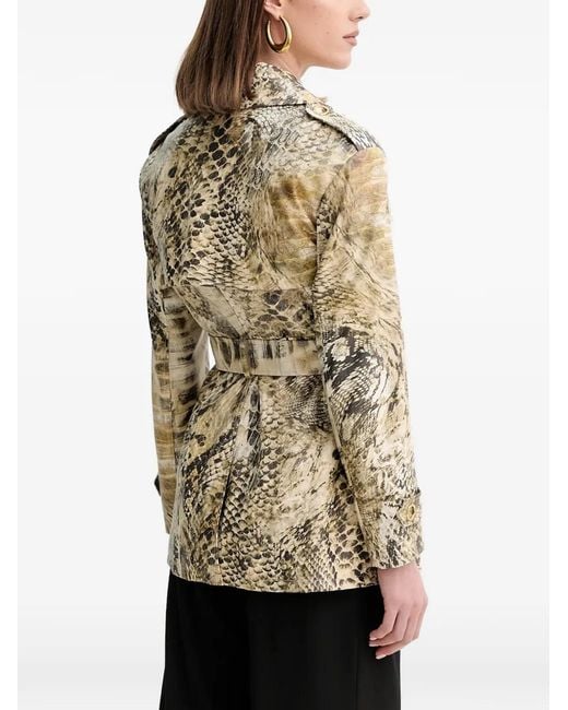 MARCIANO BY GUESS Natural Belted Snakeskin-Pattern Coat