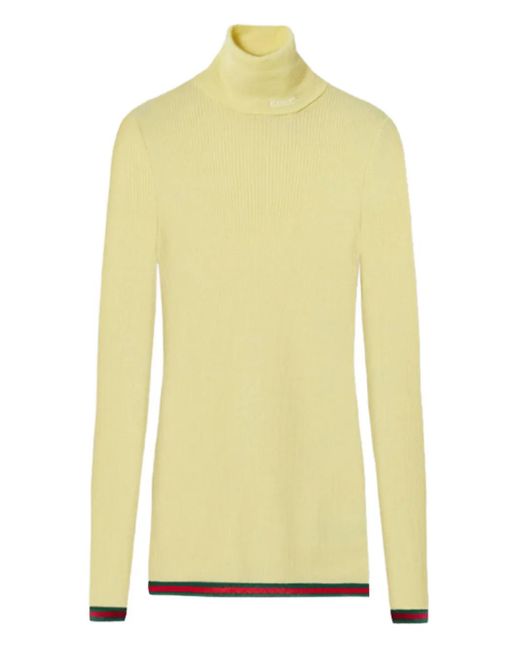 Gucci Yellow Ribbed-Knit Turtleneck Top