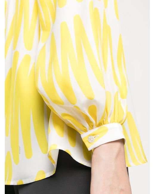 Kiton Yellow Abstract-Print Silk Blouse