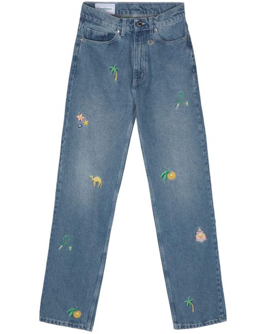 Casablancabrand Blue Straight Jeans With Embroidery