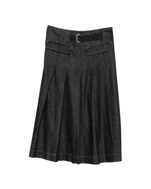 Semicouture Black Belted Midi Skirt
