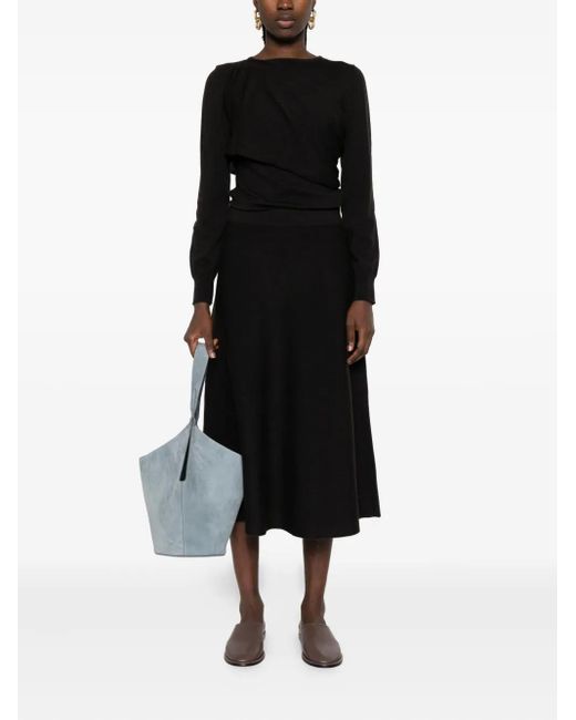 P.A.R.O.S.H. Black Elastic-waist Flared Midi Skirt