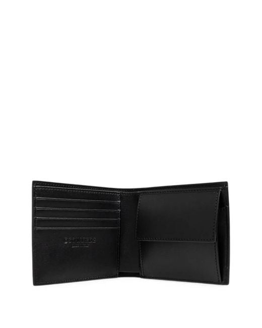 DSquared² Black Logo-Plaque Pebbled Leather Wallet for men