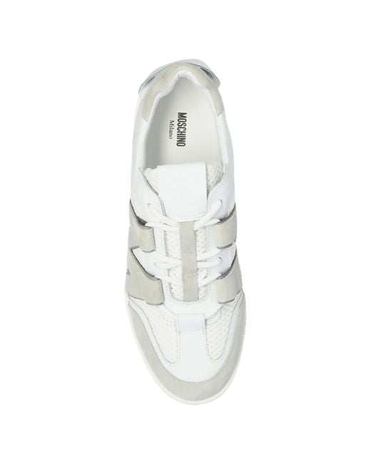 Moschino White Logo-Patch Panelled Sneakers for men