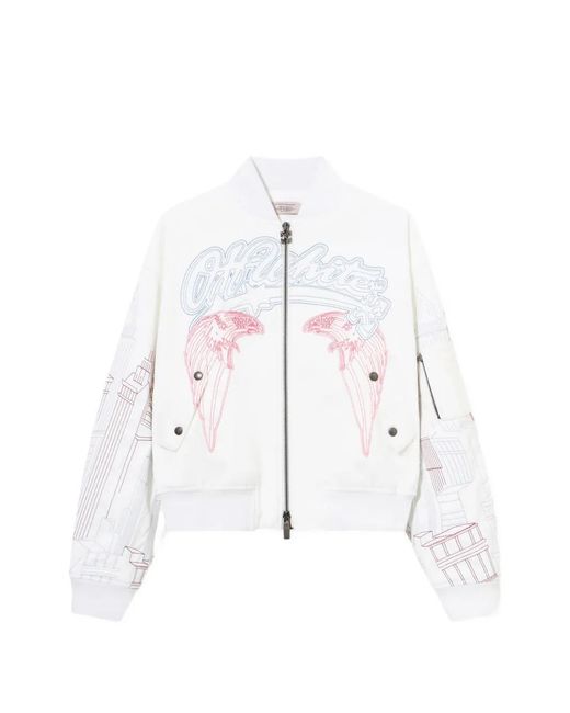 Off-White c/o Virgil Abloh White Skyline Embroidered Cropped Bomber Jacket for men