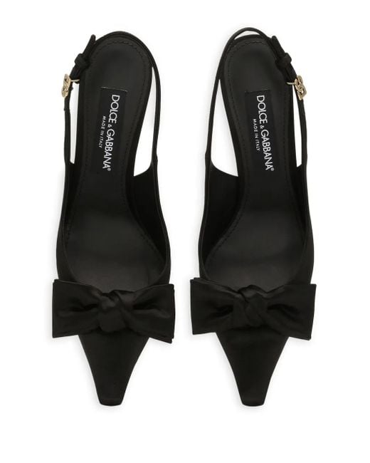 Dolce & Gabbana Black Leather And Silk Slingback With Bow