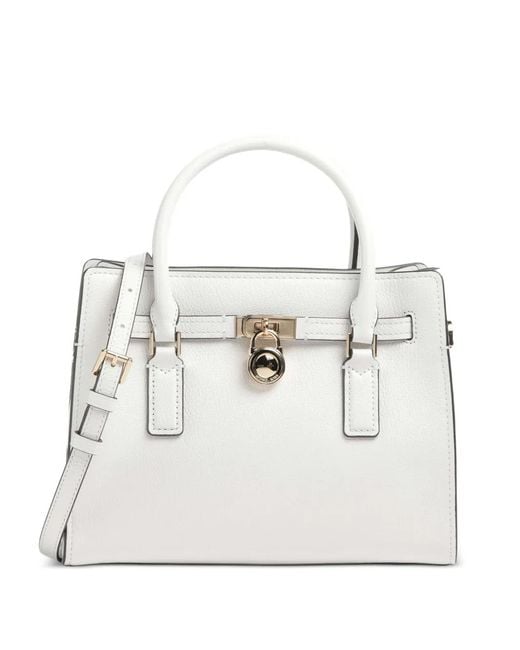 Michael Kors White Hamilton Padlock Leather Satchel Bag