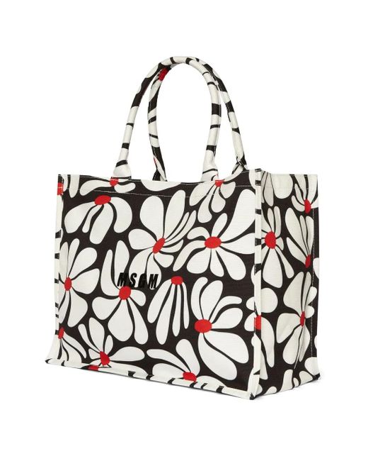 MSGM Black Shopper Mit Blumen-Print