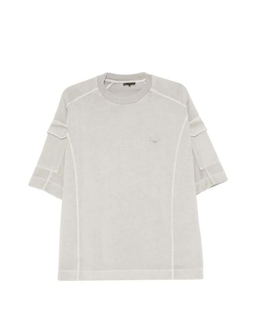 Emporio Armani White Crew-Neck Logo-Embroidery T-Shirt for men