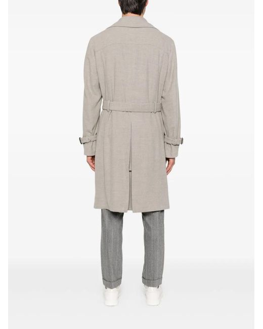 Eleventy Gray Belted Double-Breasted Trench Coat for men