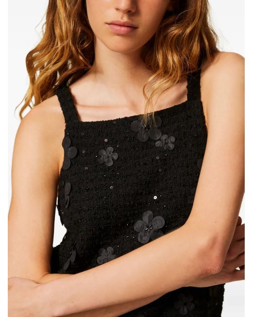 Twinset Black Mini Bouclé Floral Dress