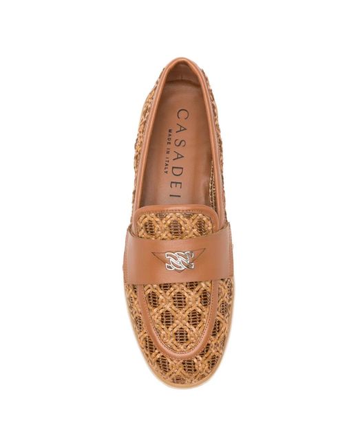 Casadei Brown Woven Logo-Plaque Loafers