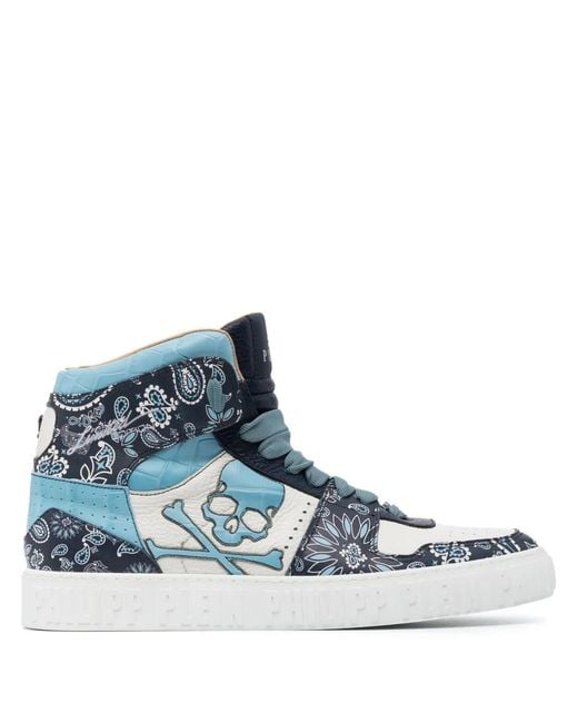Philipp Plein Blue Paisley-Print Hi-Top Sneakers for men