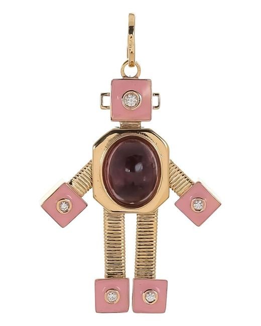 Van Robot Pink 18K Maxi Bespoke Robot Tourmaline And Diamond Pendant