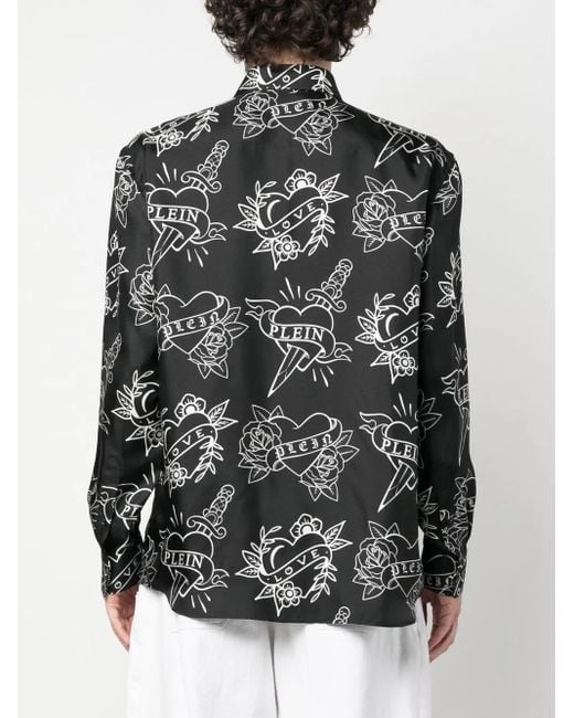 Philipp Plein Black Logo-Print Shirt for men