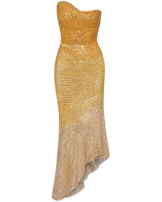 Oscar de la Renta Ombré Crystal-Embroidered Cocktail Dress in Metallic