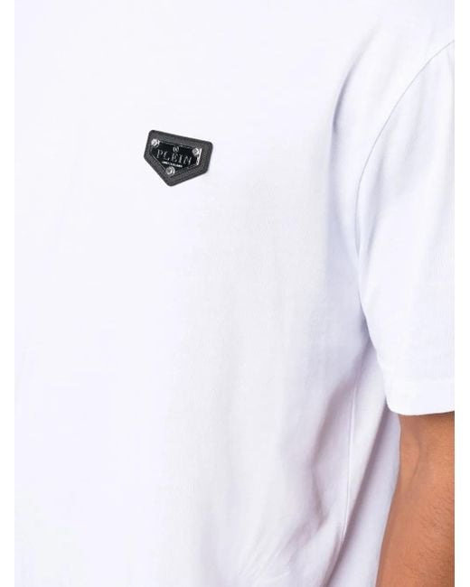 Philipp Plein White Logo-Patch Crew-Neck T-Shirt for men