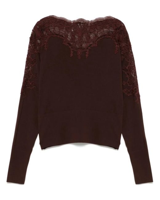 Ermanno Scervino Brown Lace-Embellished Sweater