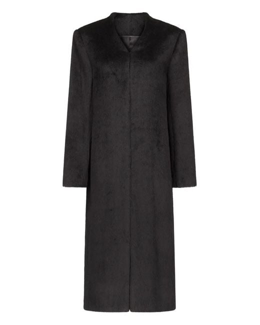 Loulou de Saison Black Voss V-Neck Structured-Shoulder Coat