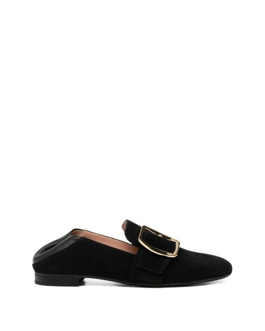 Bally Black Buckle Strap Loafers