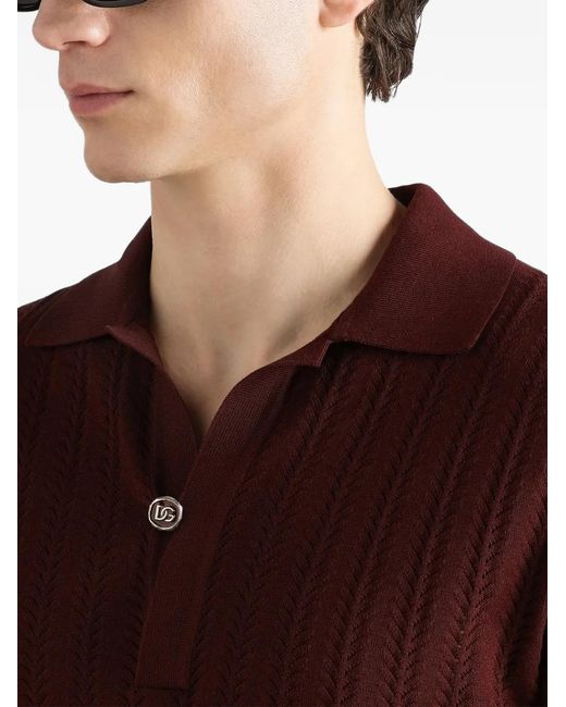 Dolce & Gabbana Red Openwork Cotton Polo Shirt for men