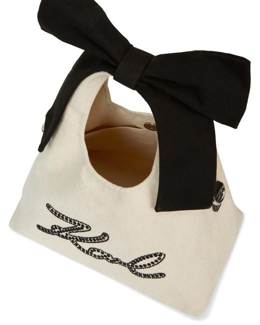 Karl Lagerfeld Black Signature Bead-Embellished Bow-Detail Tote Bag