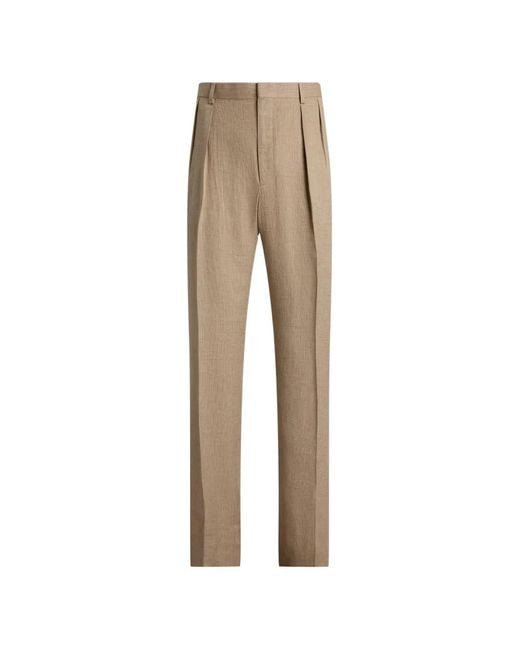 Ralph Lauren Natural Double-Pleated Trousers for men