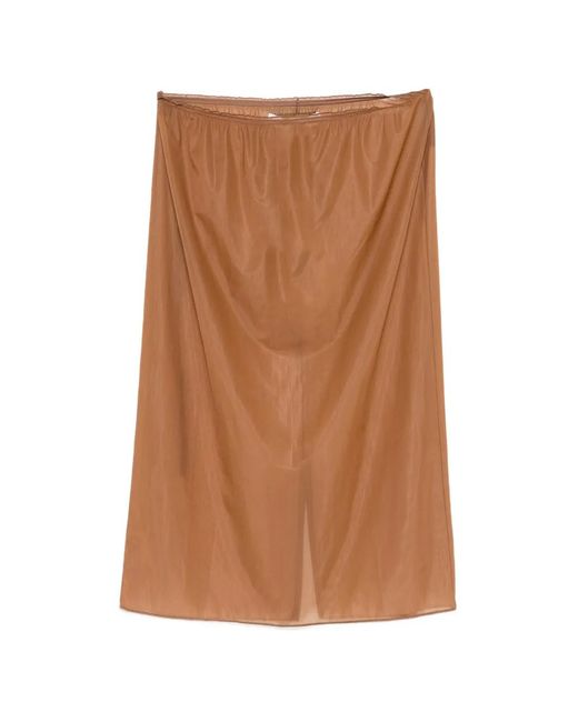 Carven Brown Sheer Elasticated-Waist Midi Skirt
