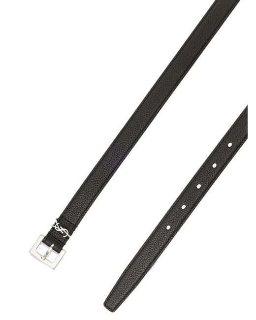 Saint Laurent White Cassandre Grained Leather Belt for men