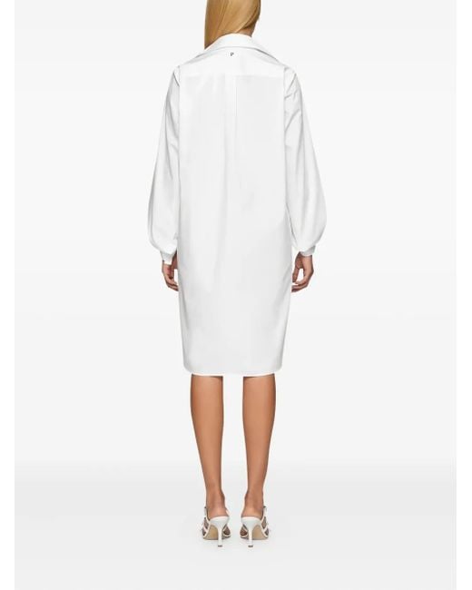Dondup White Balloon-Sleeve Midi Shirt Dress
