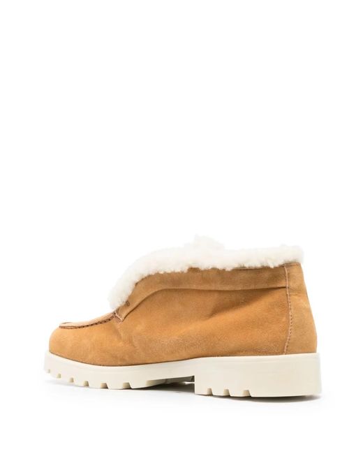 Santoni Brown Shearling Suede Loafers