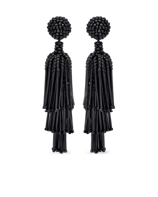 Oscar de la Renta Black Beaded Tassel Earrings