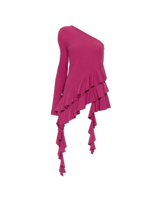 Love Moschino Pink One-Shoulder Ruffled Top
