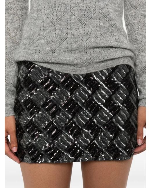 P.A.R.O.S.H. Black Sequin-Embellished Mini Skirt