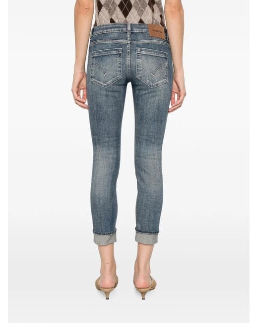 Dondup Blue Faded-Effect Turn-Up Cropped Jeans