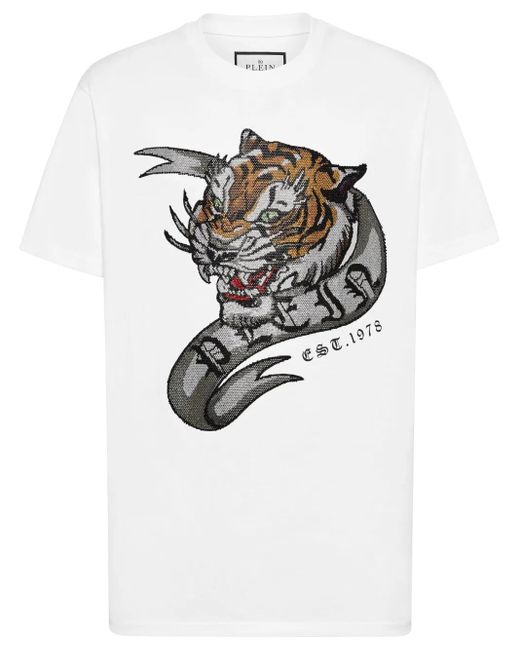 Philipp Plein White Tattoo-Print Cotton T-Shirt for men