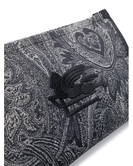 Etro Gray Navy Blue Large Pouch With Paisley Jacquard Motif for men