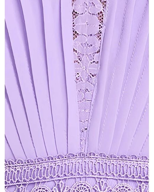 Tadashi Shoji Purple Nyssa Lace-Trimmed Pleated Midi Dress