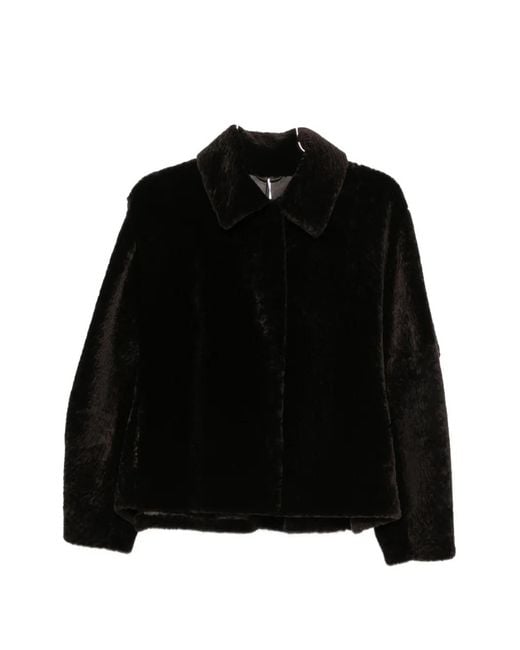 Manzoni 24 Black Shearling-Finish Spread-Collar Jacket