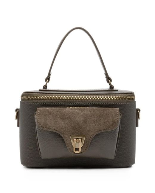 Coccinelle Brown Beat Generation Logo-Print Panelled Tote Bag