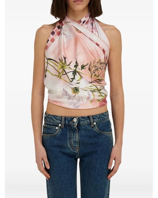 Ferragamo Zijden Sjaal Met Fiori-Print in het Pink