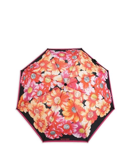 Moschino Pink Floral-Motif Folding Umbrella