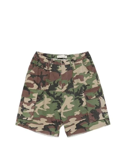 Stay Human On Earth Green Camouflage-Pattern Cargo Shorts for men