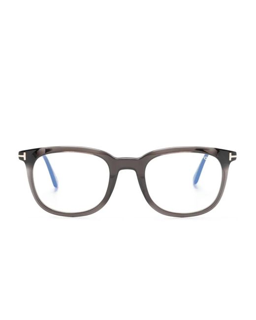Tom Ford Black Logo-Plaque Round-Frame Glasses
