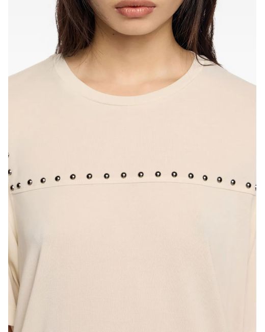 Bimba Y Lola Natural Stud-Embellished Short-Sleeve T-Shirt