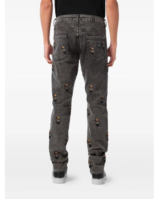 Philipp Plein Gray Bear-Embroidered Jeans for men
