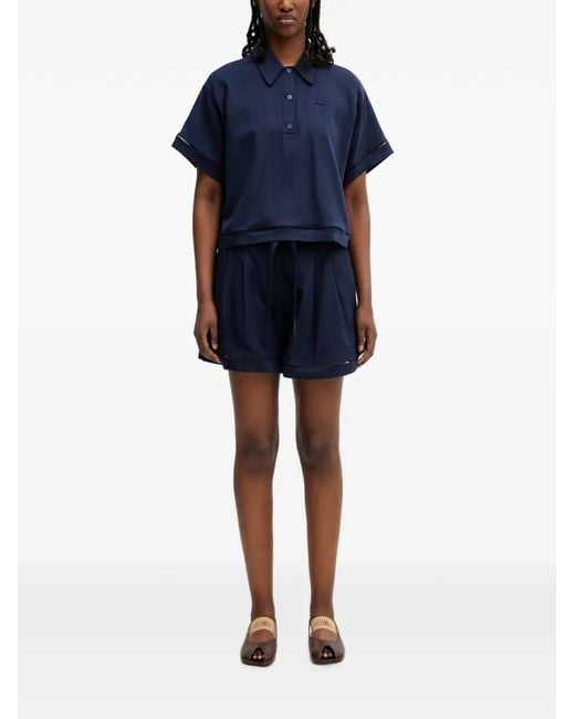 Lacoste Blue Polo À Patch Logo Ajouré