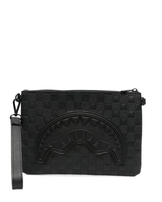 Sprayground Black Shark Mouth Checkered Clutch Bag for men